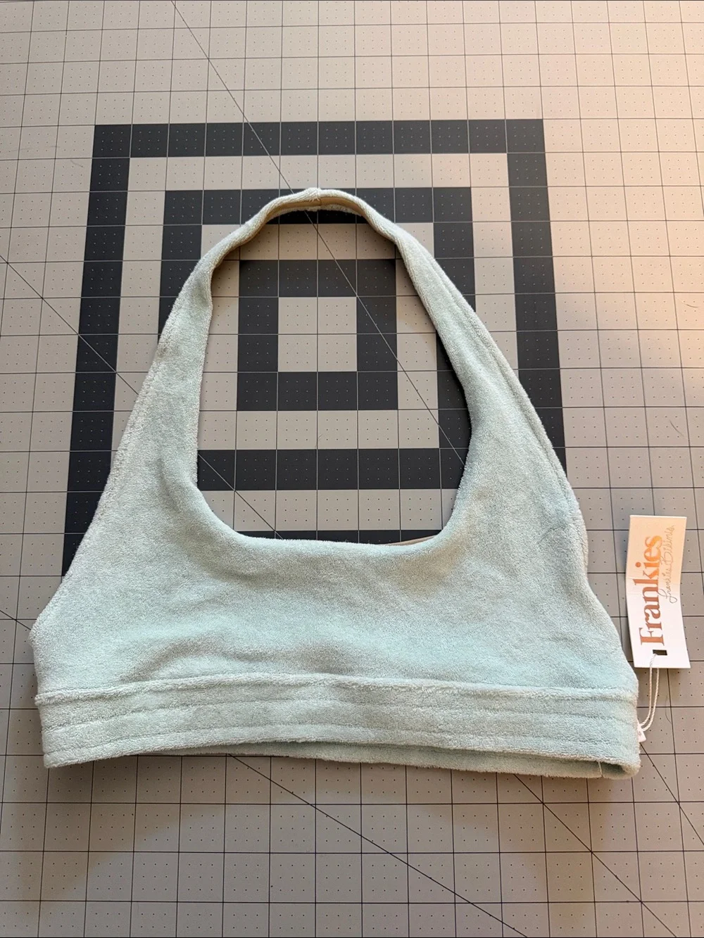 Light Seafoam Terry Cloth Halter Top Frankies bikinis phoebe top large nwt